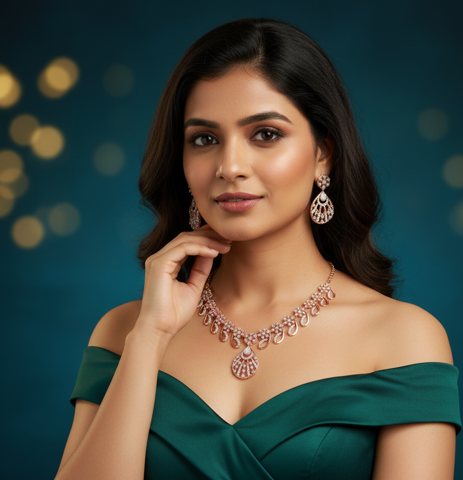 Grace Shine Diamond Necklace with Designer Earrings