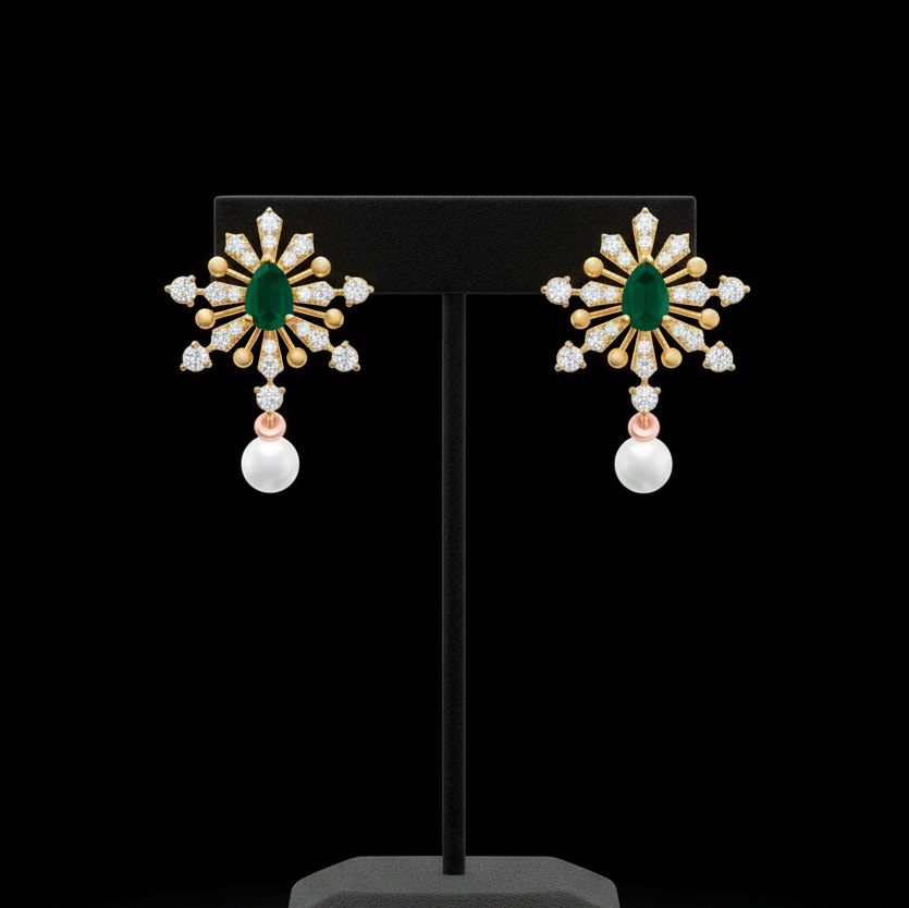 Party Wear Diamond Dangle Earrings - 3