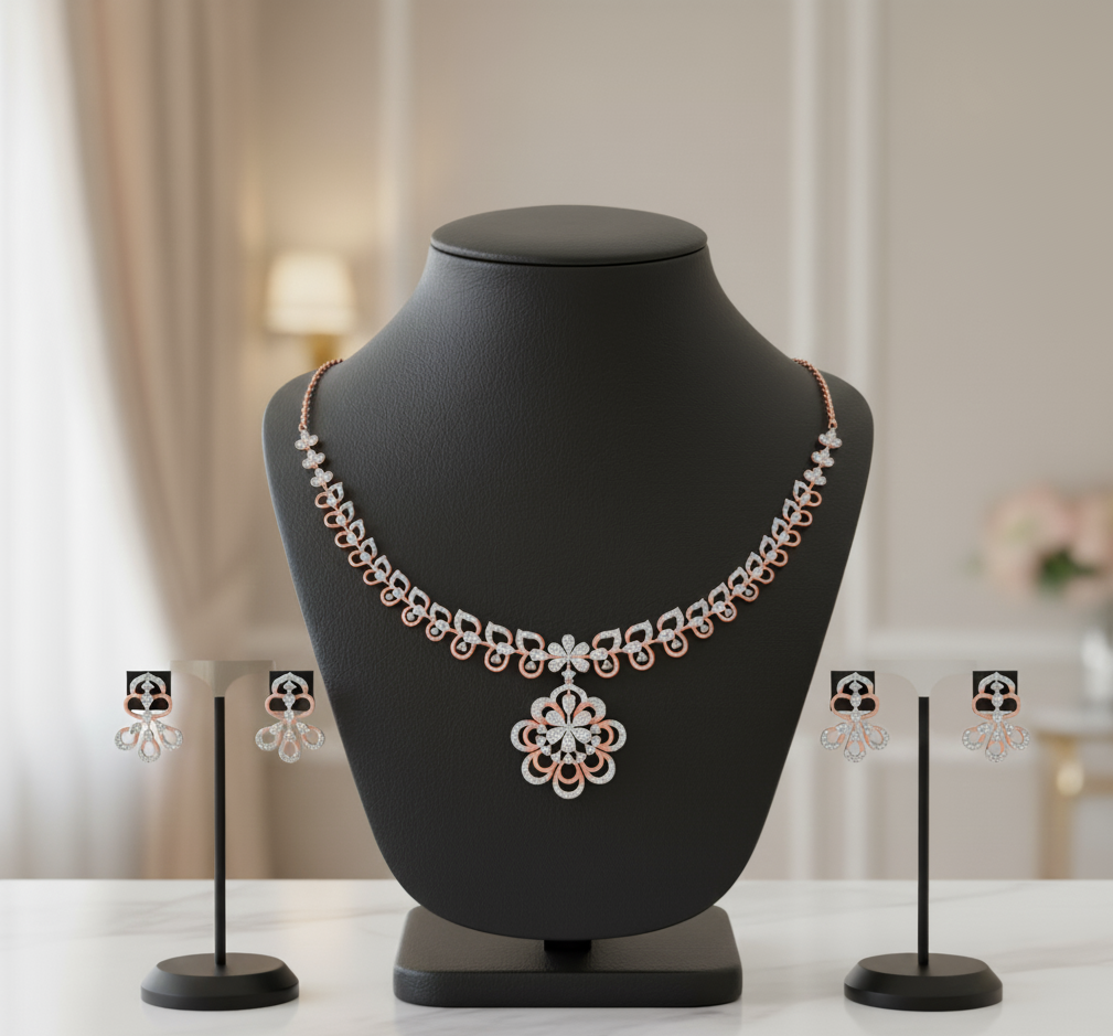 Royal Radiance Diamond Necklace with Matching Earrings