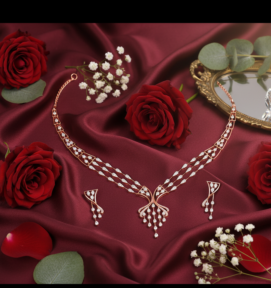 Crafted Radiance Diamond Necklace with Earrings