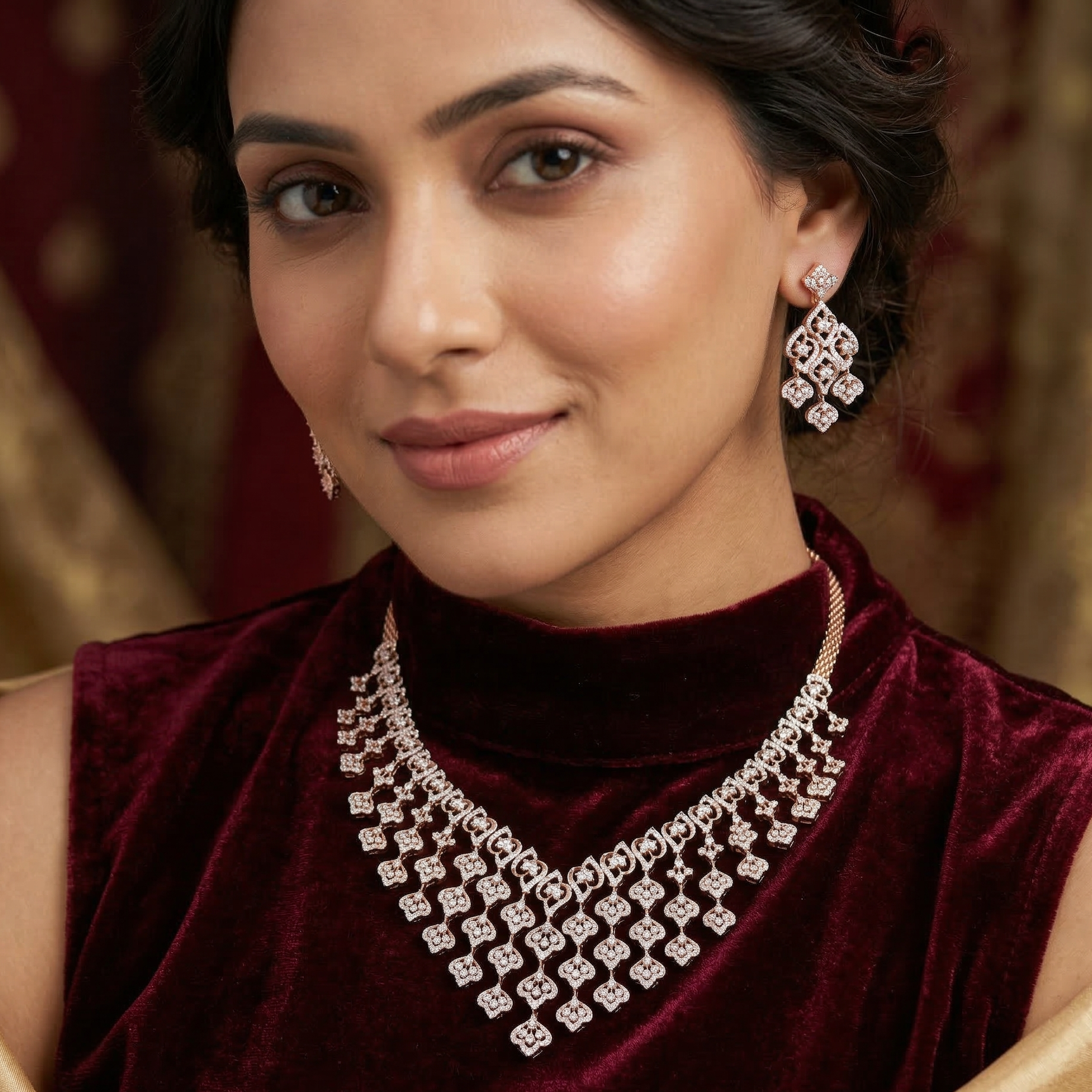 Dazzling Diamond Wedding Necklace Ensemble - 3
