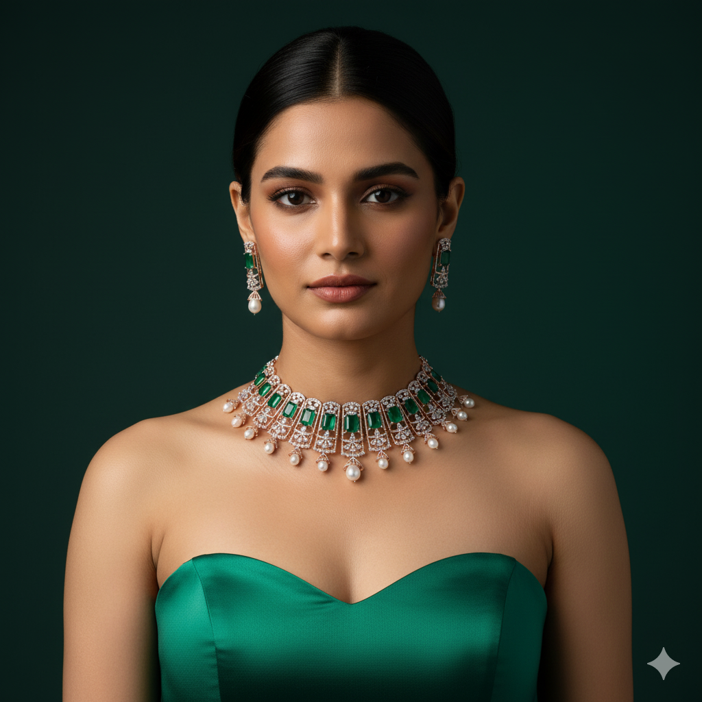 FSNK01192-Set Elegant Diamond Necklace Set - 3