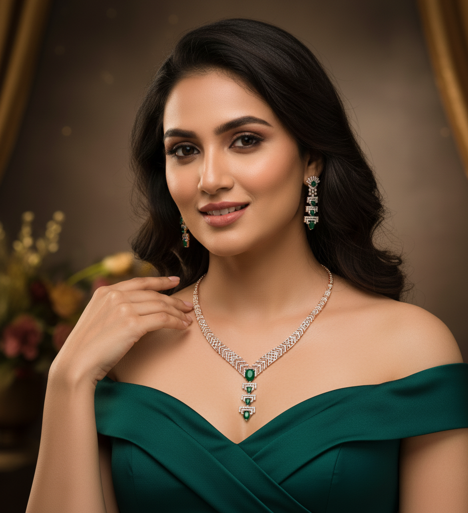 Vintage Diamond Necklace with Stylish Earrings