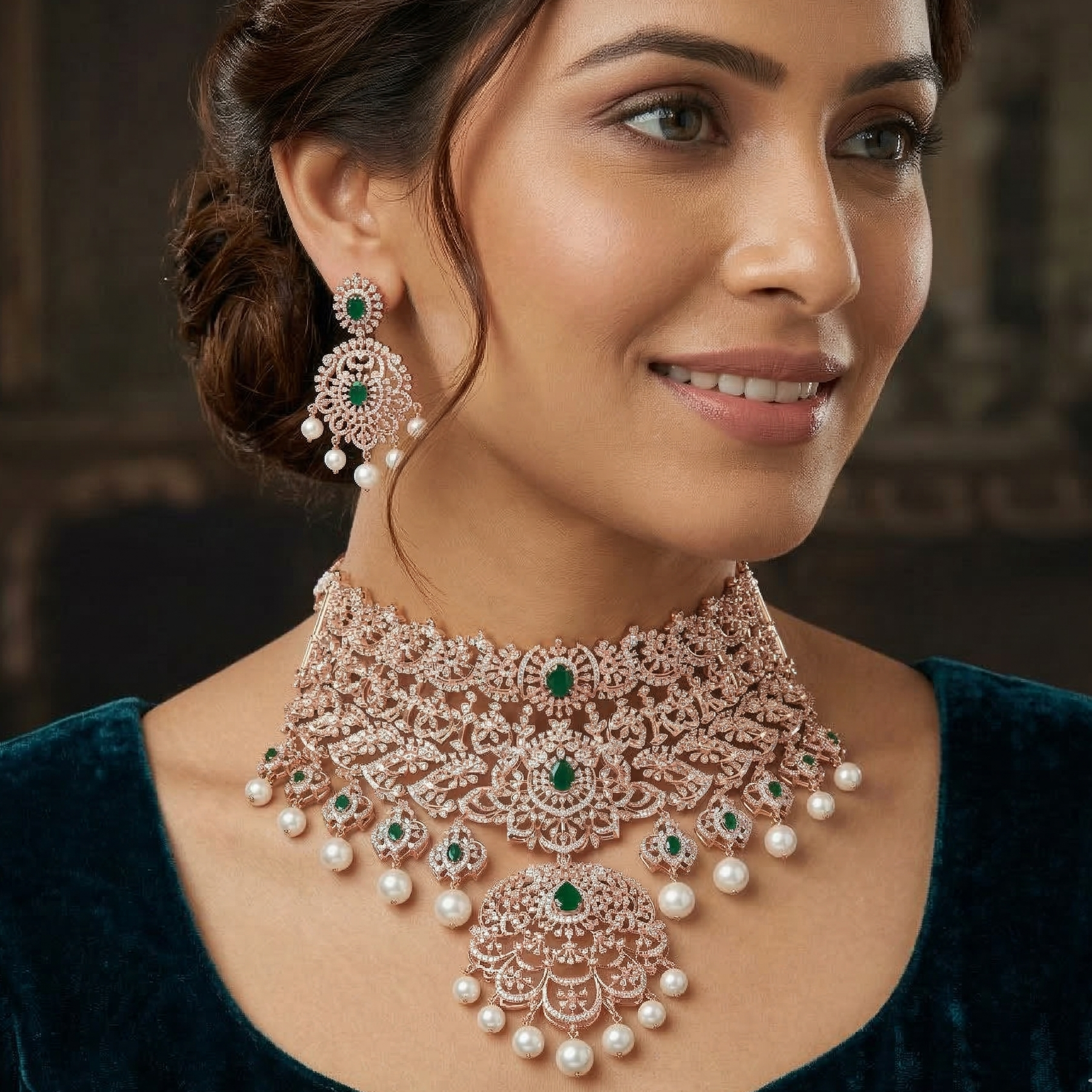 Royal Diamond Wedding Necklace Set - 3