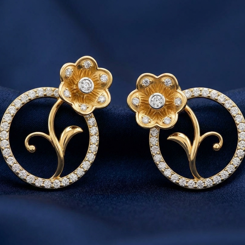 Shimmering Floral Drop Diamond Earrings - 3