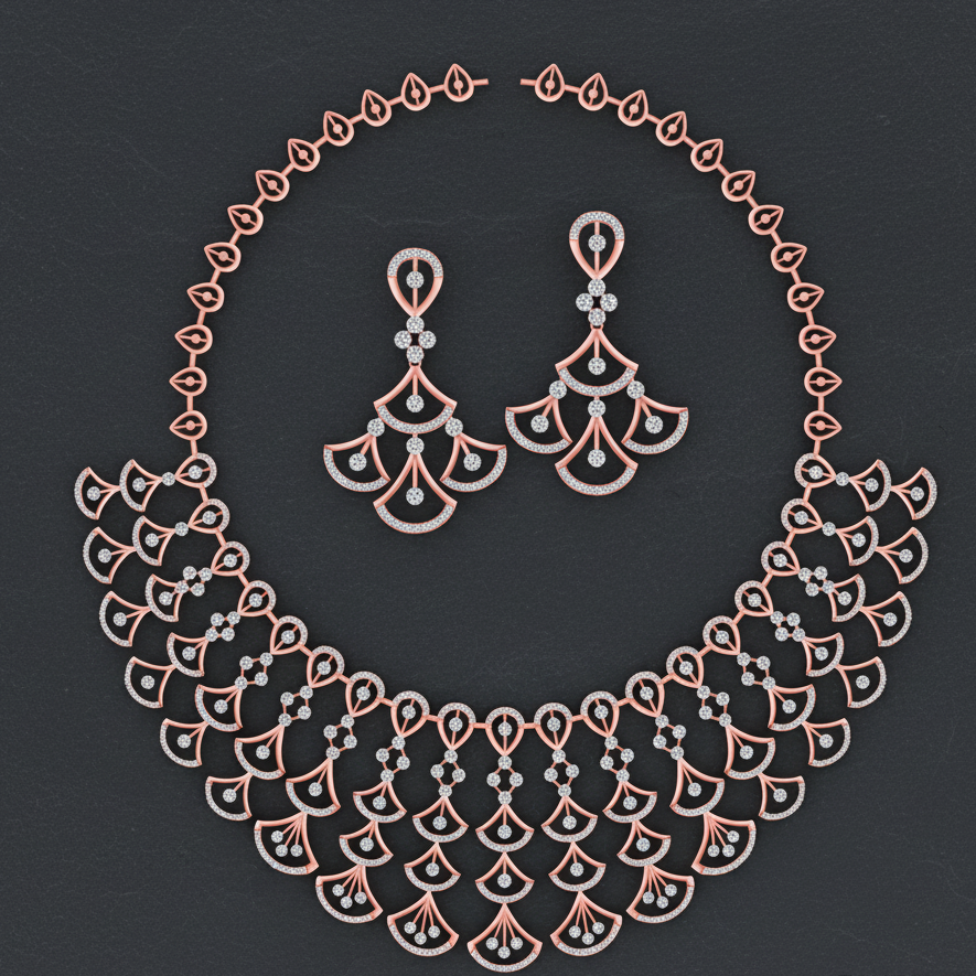 Contemporary Diamond Bridal Necklace Set