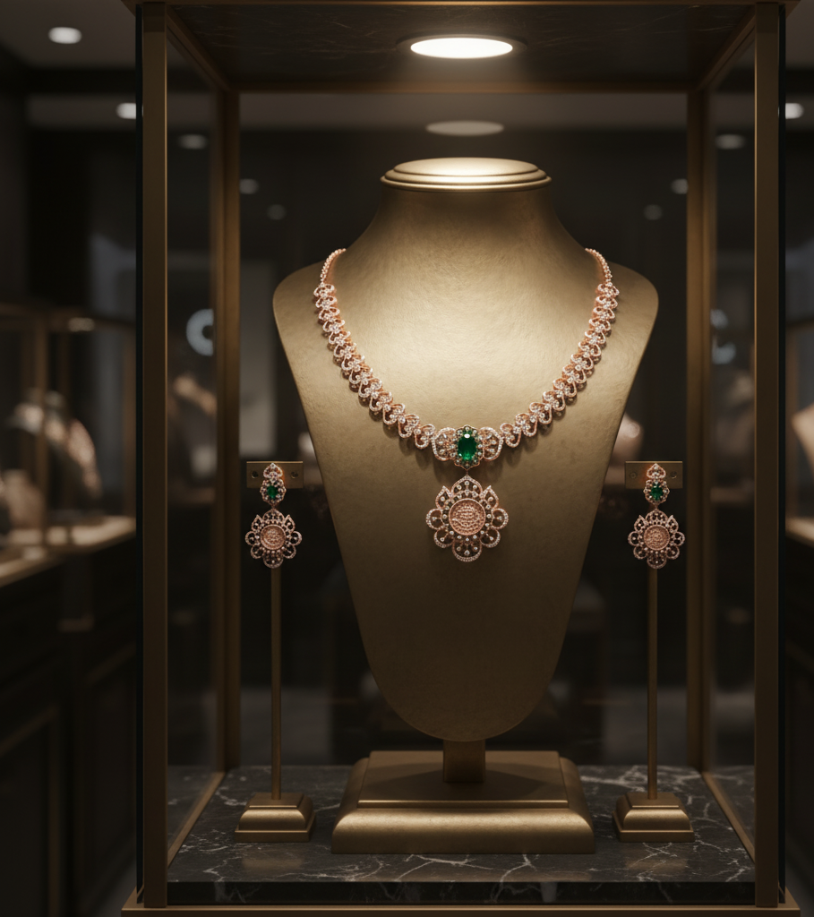 Classy Glow Diamond Necklace with Fashion Earrings