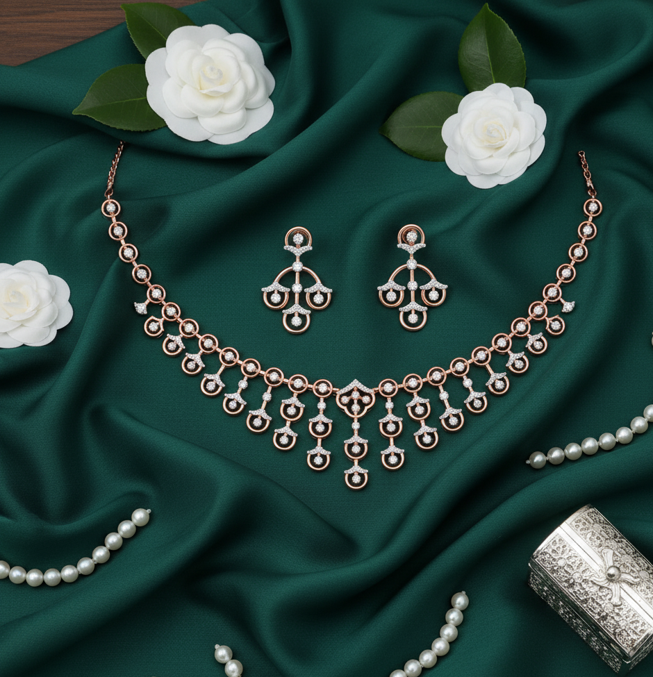 Grace Crystal Diamond Necklace with Crafted Earrings