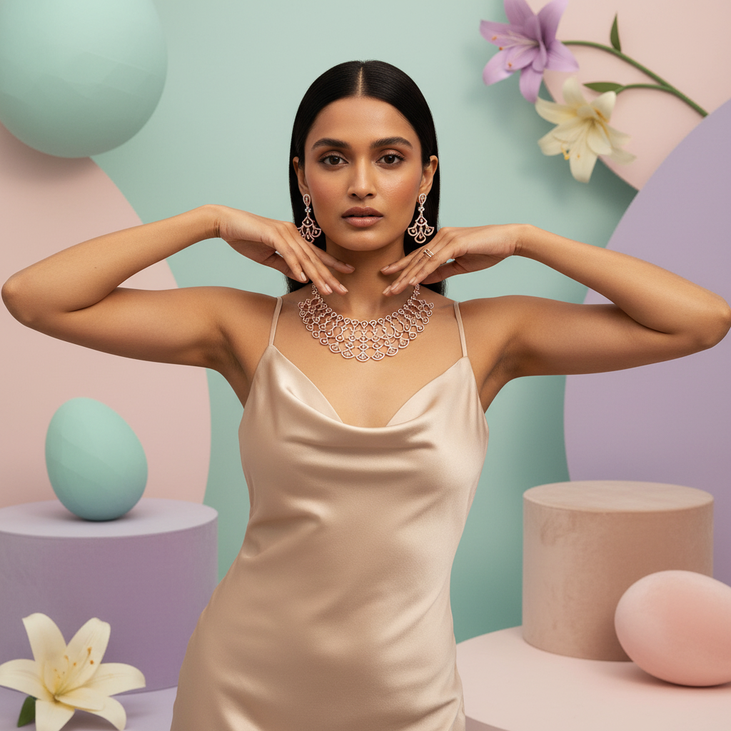 Contemporary Diamond Bridal Necklace Set - 3