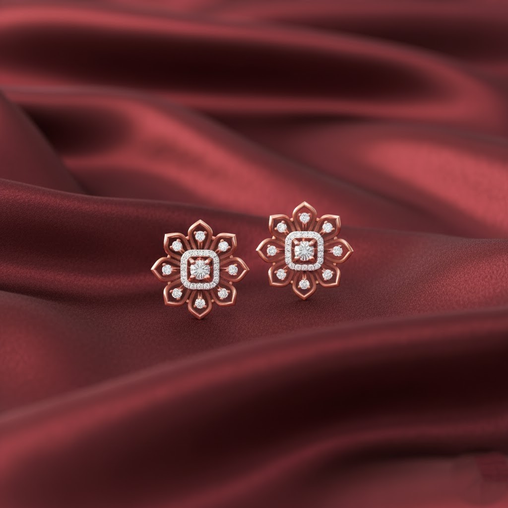 Glossy Finish Diamond Stud Earrings