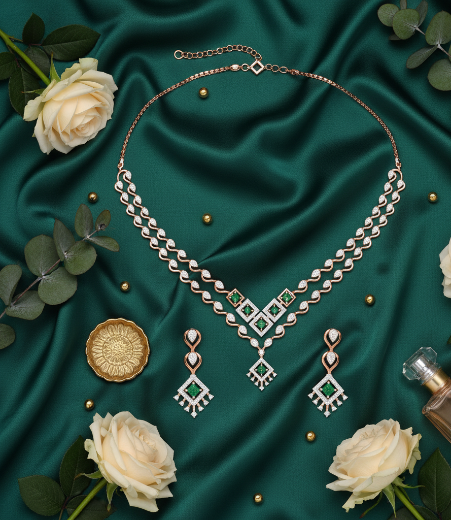 Fashion Jewel Diamond Necklace with Stylish Earrings