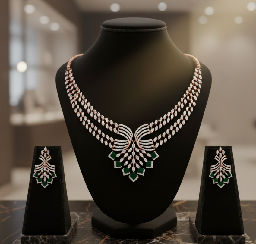 Diamond Prestige Necklace with Polished Earrings