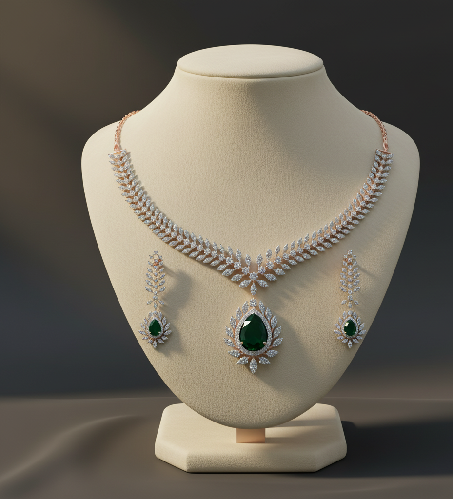 Fashion Glow Diamond Necklace with Sleek Earrings