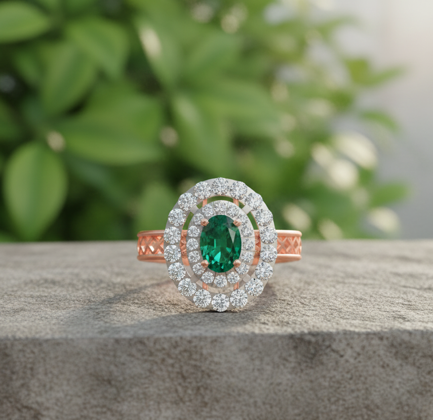 Zara Lattice Halo Emerald Ring