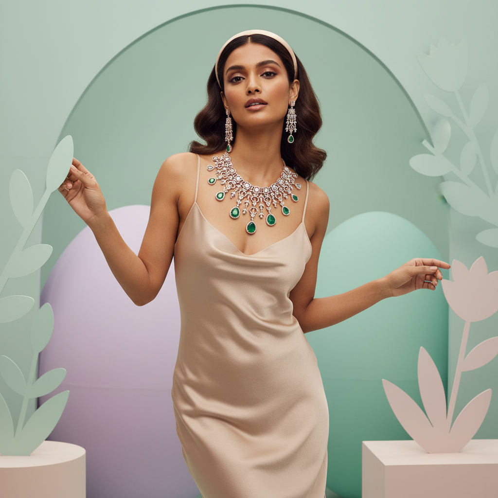 Polished Diamond Wedding Necklace Set - 3