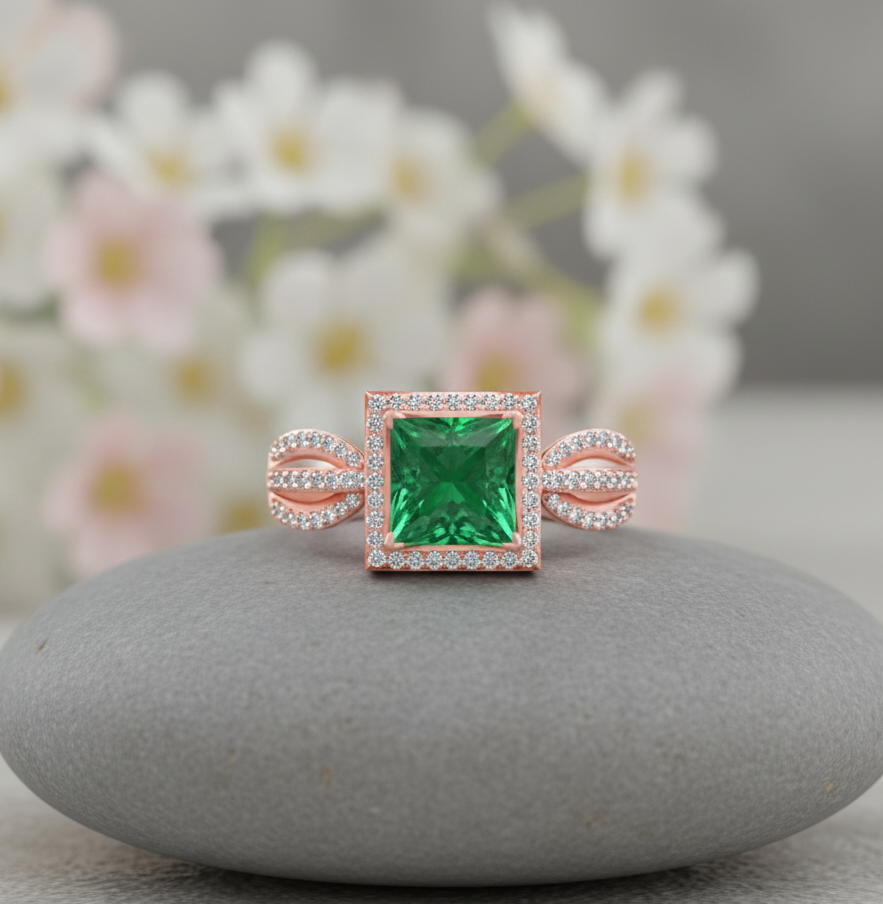Apex Emerald Halo Diamond Ring