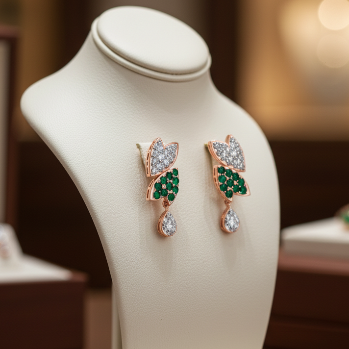 Floral Rise Dangler Diamond Earrings - 3