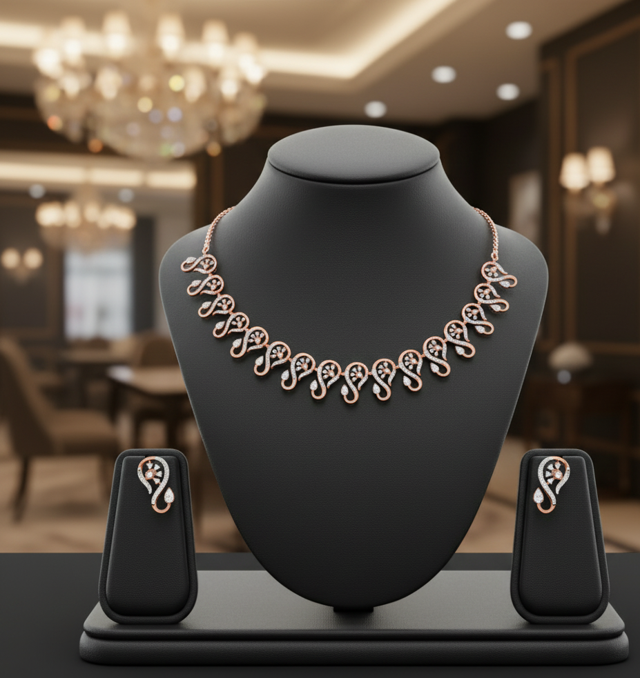 Aura Shine Diamond Necklace with Crafted Earrings - 3