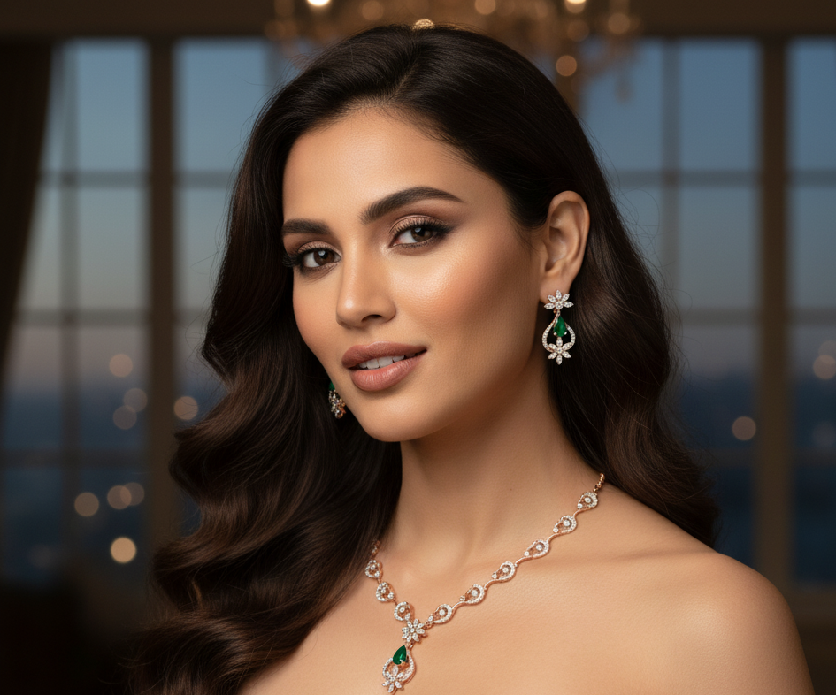 Gleam Bride Diamond Necklace with Fashion Earrings