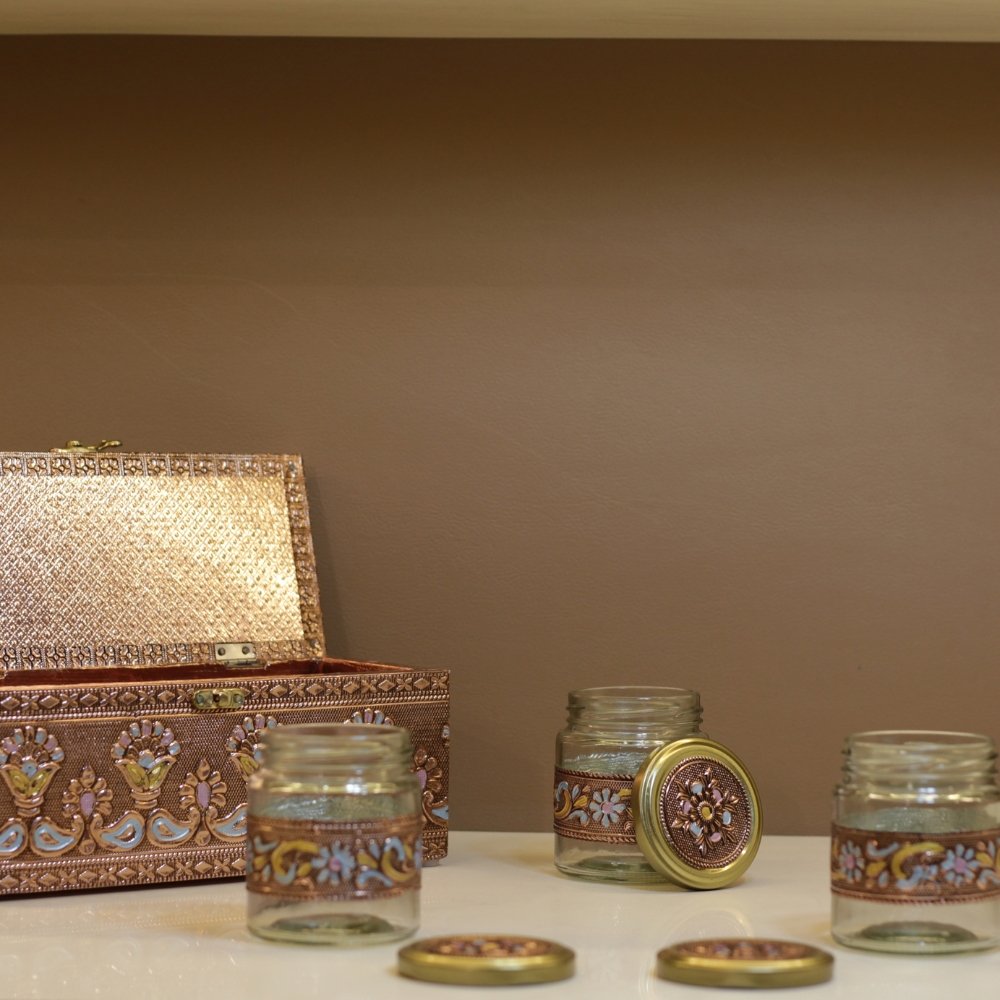 3 Jar Dryfruit Box Copper set - 3
