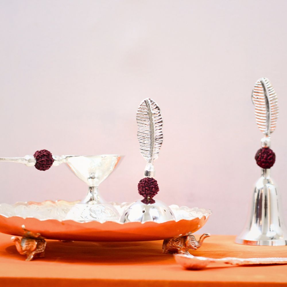 Brass Pooja Thali Set (Rudraksha) - 4