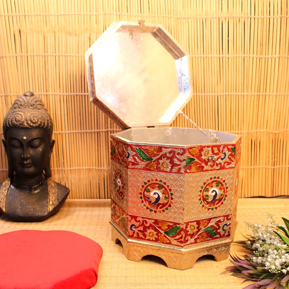 Wooden Silver Meenakari Tanki  14X14