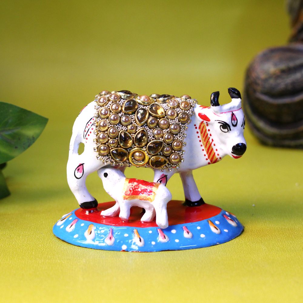 Metal Stone Cow With Baby 3'' - 5