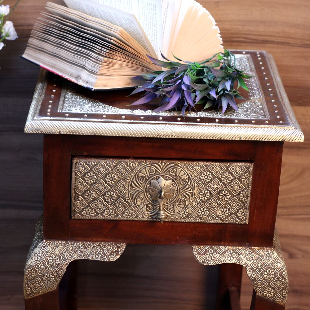 Wooden  Bedside Table Brass Ftd - 3