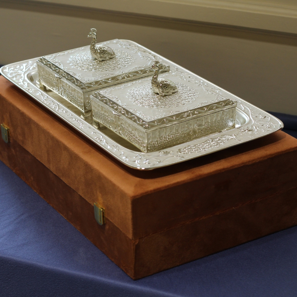 Square Peacock Bowl With Tray W/b - 3