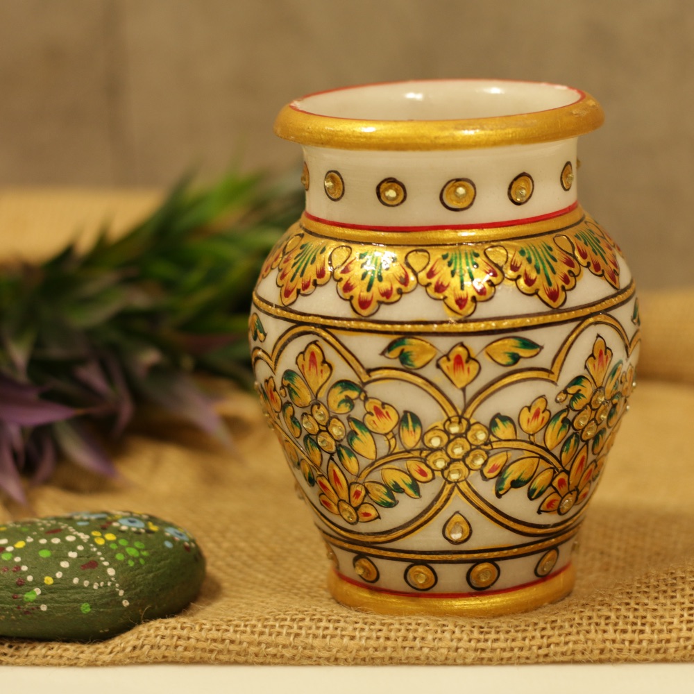 Marble Meenakari Planter or Pen Stand