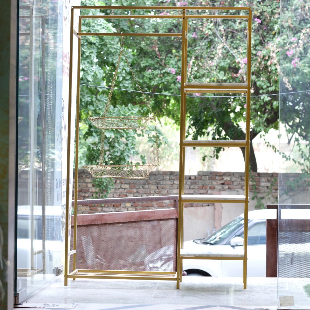 METAL  RACK WITH BASKET AND MARBLE TOP - 4