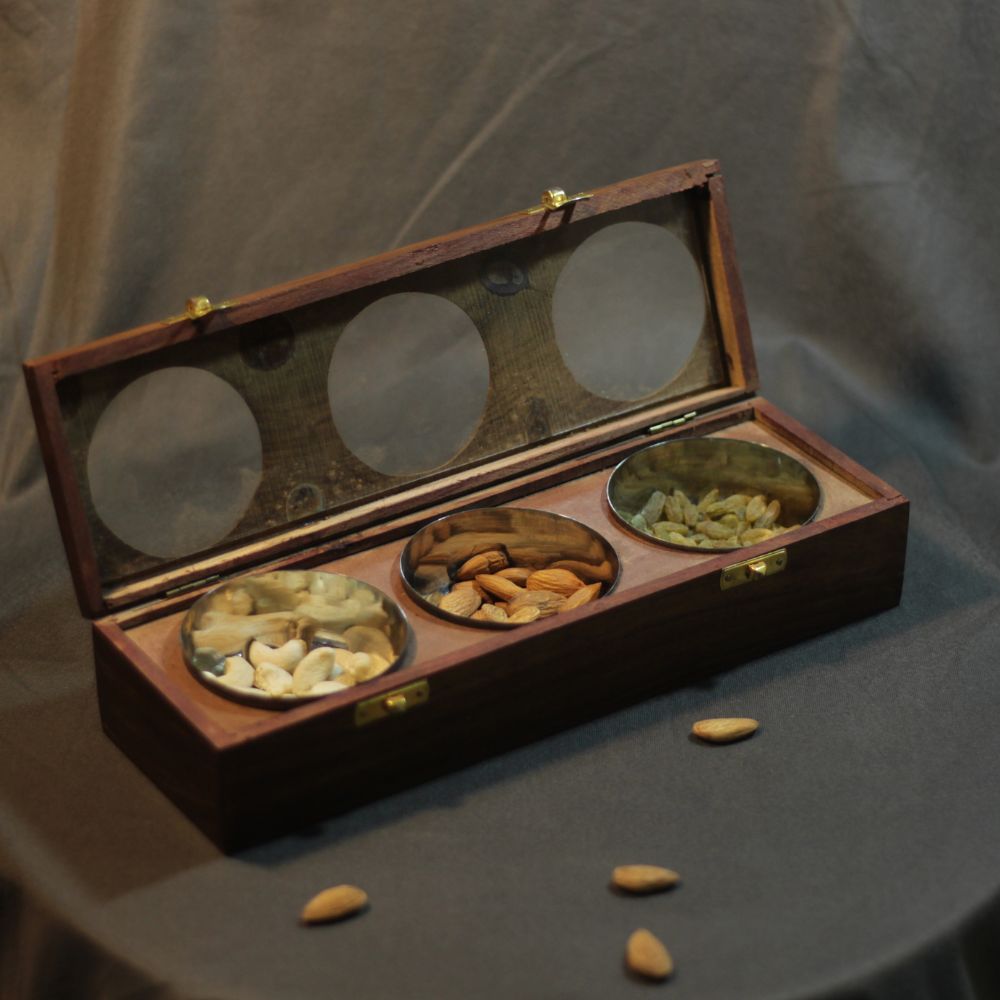Wooden Dryfruit Box 3 Bowl 12X4 - 3