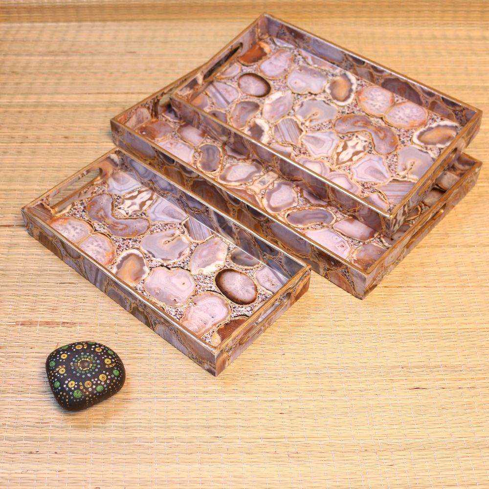 WOODEN PAINTED MDF GOLDEN TRAY SET OF 3 - 3