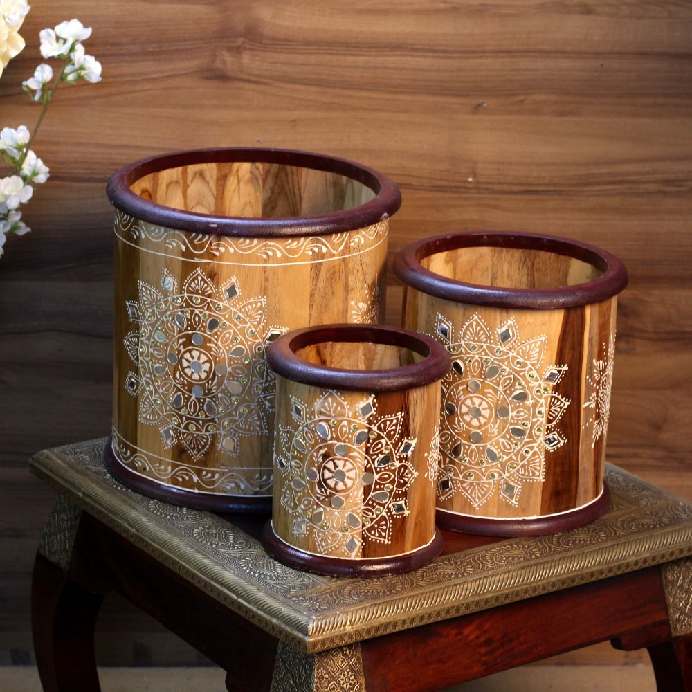 Wooden  Planter Set Of 3 Ptd