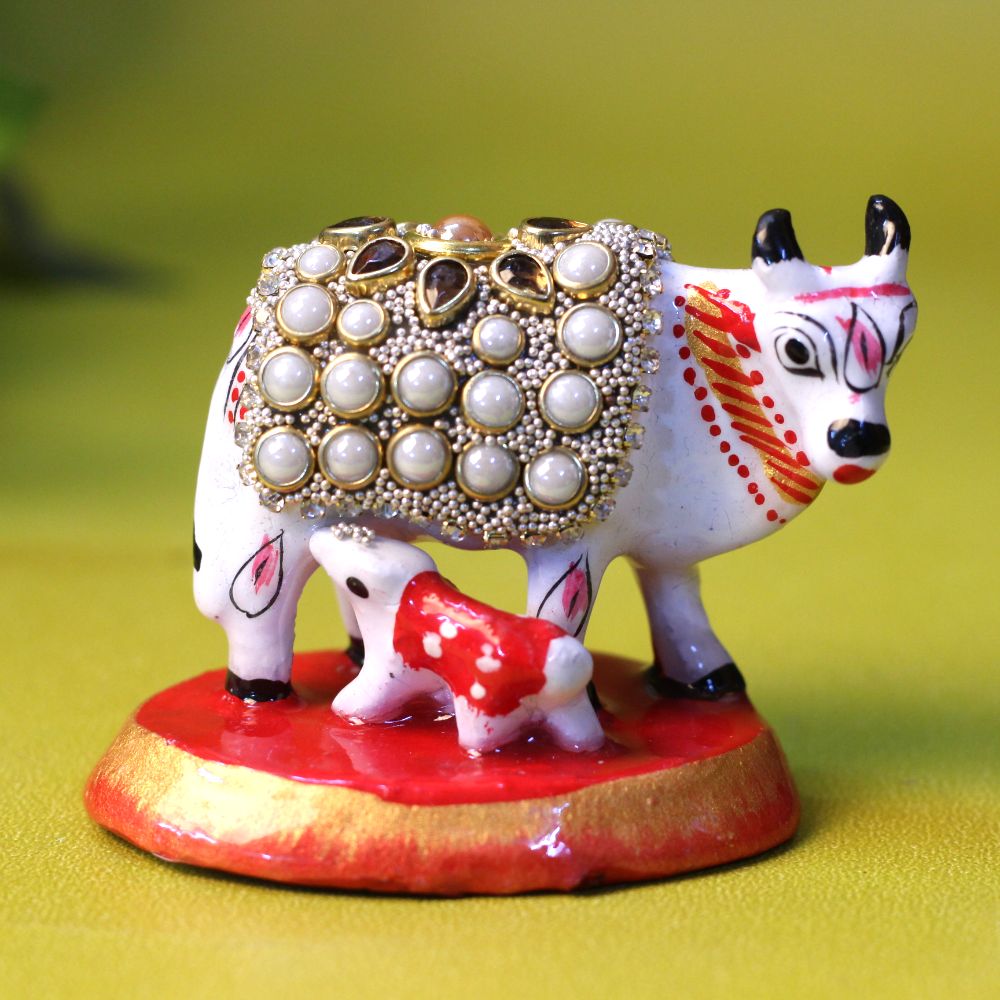 Metal Stone Cow With Baby 2'' - 3