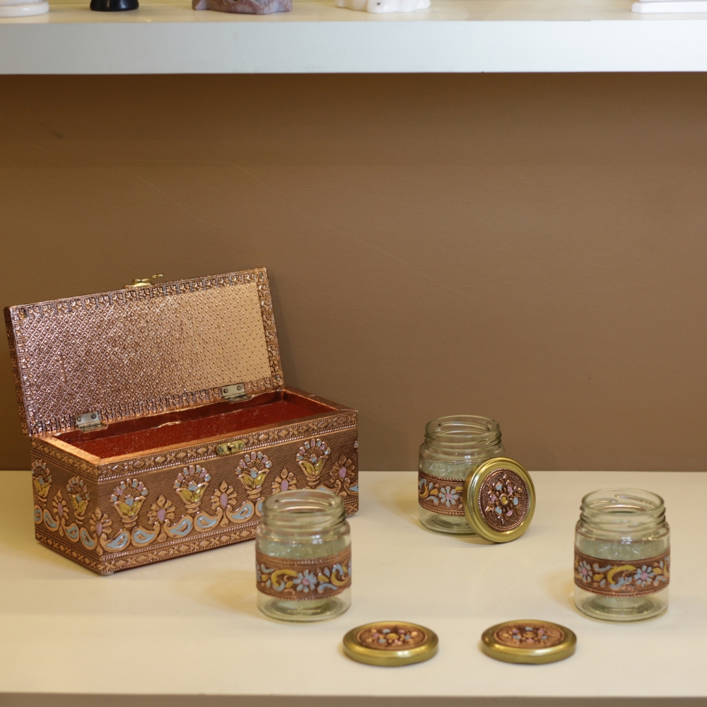 3 Jar Dryfruit Box Copper set - 5
