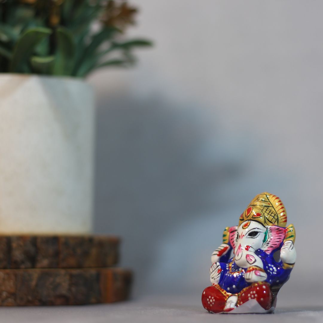 Metal Mukut Ganesh 4 Hath 2'' - 6