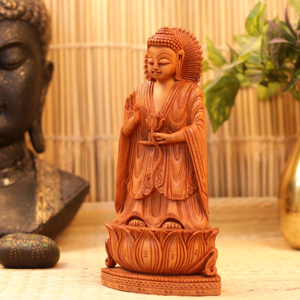 Sheesham Standing Buddha On Lotus