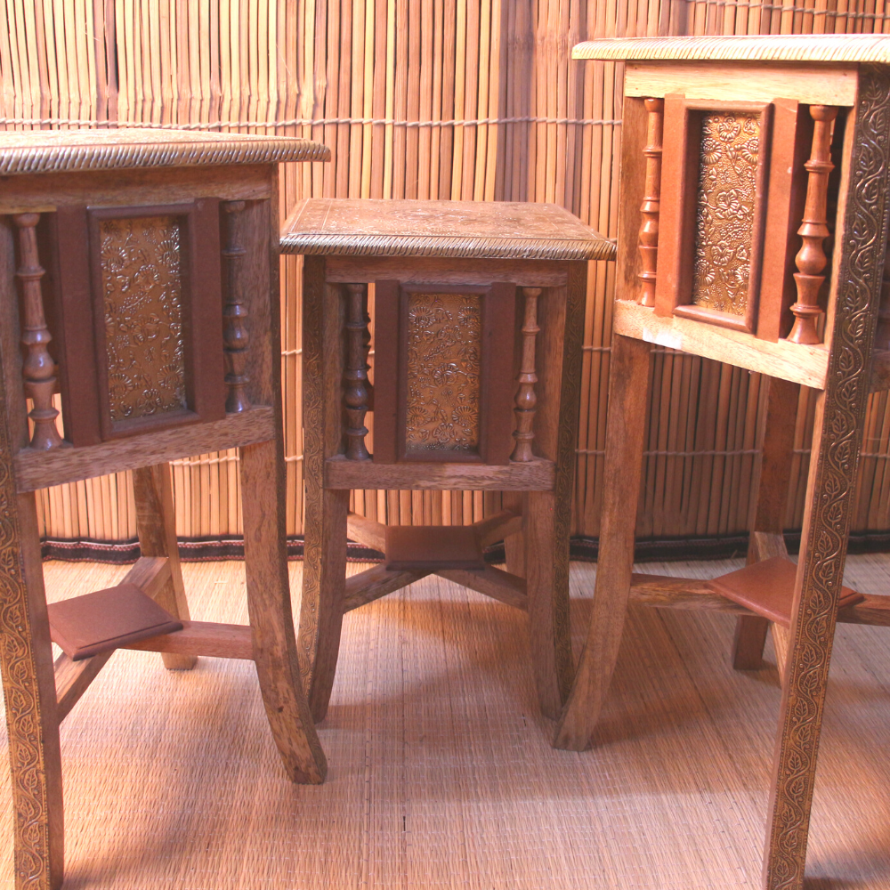 Wooden Stool Set Of 3 Brass Ftd - 4
