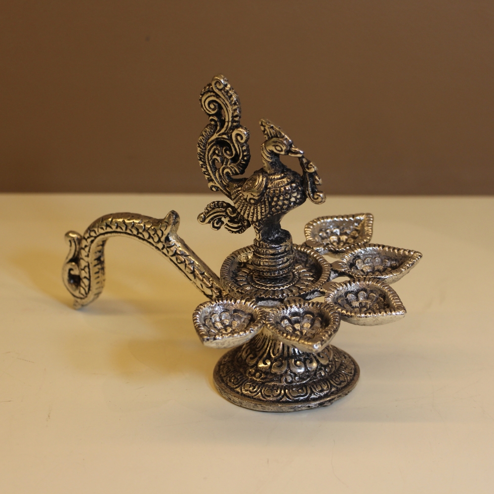 Peacock Handle 5 Diya - 5