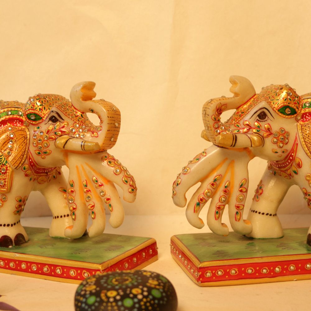 Marble Elephant Statue Pair - 3