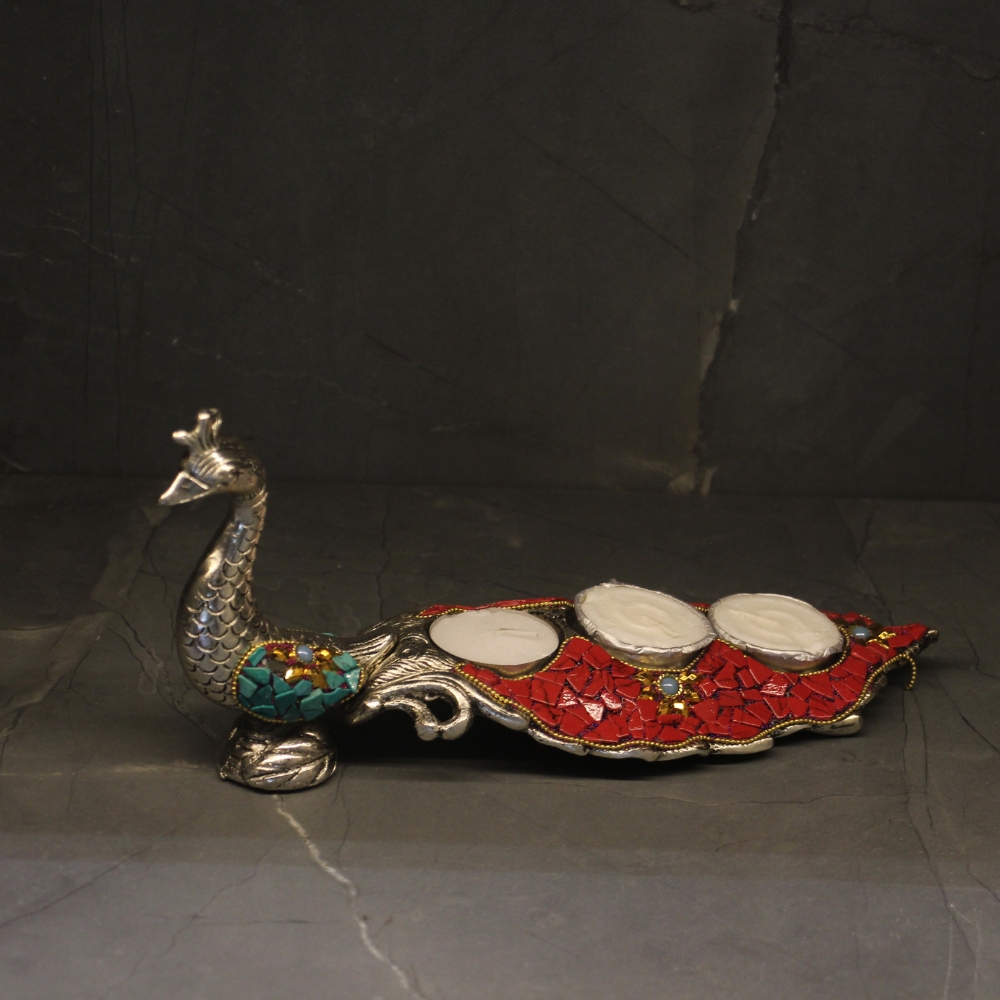 Peacock 3 Candle Stone Work