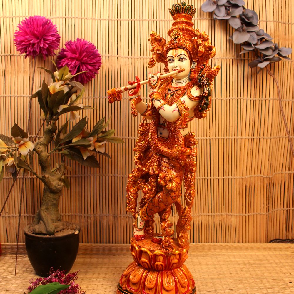 Resin Standing Krishna With Bansuri - 5