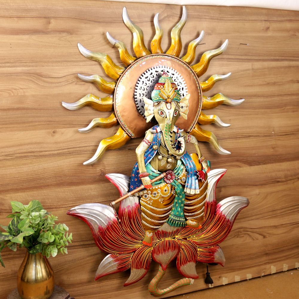 IRON PAINTED WALL GANESHA WITH LOTUS