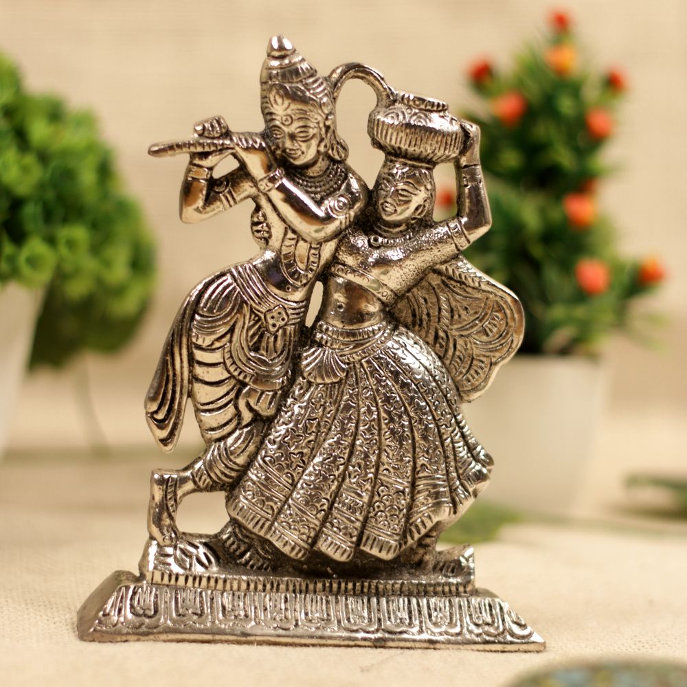 METAL SILVER RADHA KRISHNA WITH MATKI