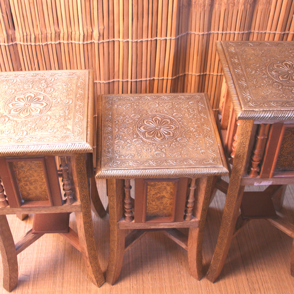 Wooden Stool Set Of 3 Brass Ftd - 3