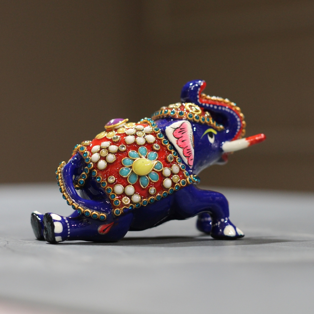 Metal Sitting Elephant Stone Work 3'' - 5
