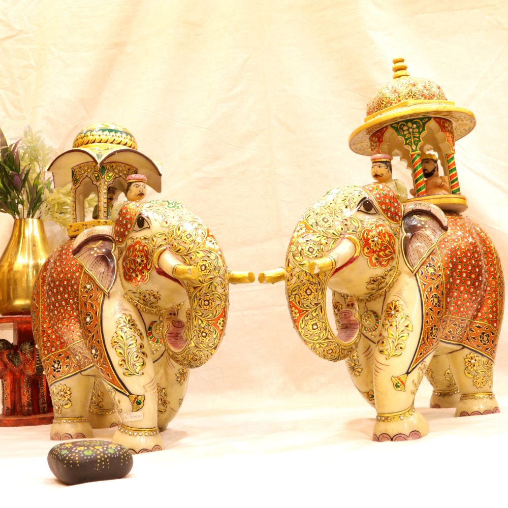 MARBLE ELEPHANT SET OF 2 LARGE - 3