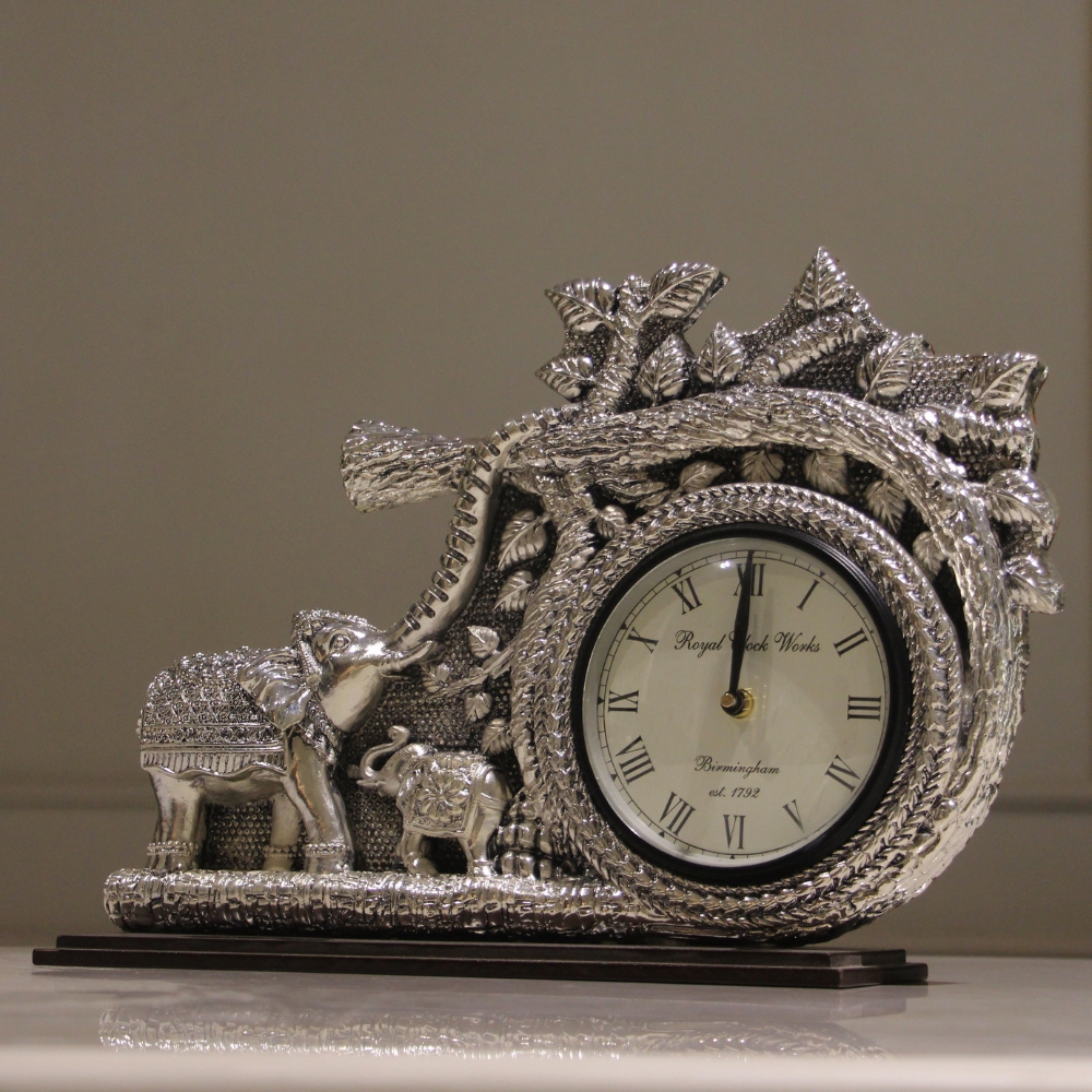 Clock Elephant Family Silver W/b - 6