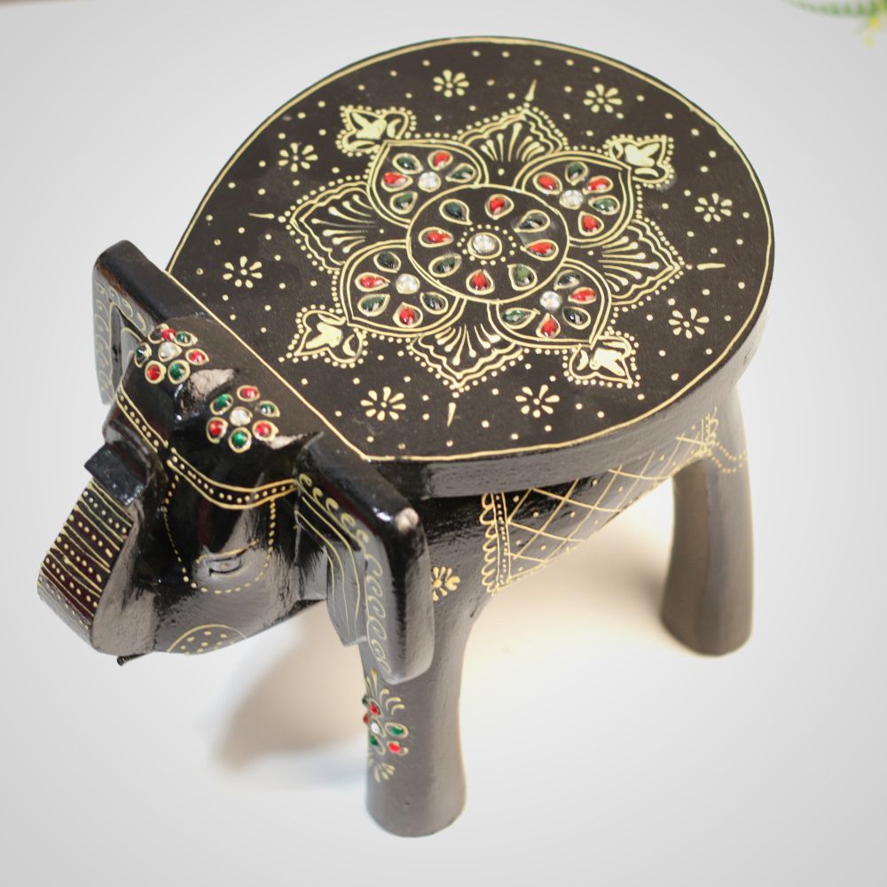 8' Wooden Colorful Elephant Stool - 3
